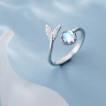 【Bosuer💛COD】Cincin Ekor Ikan Ins Manis Cincin Jari Telunjuk Batu Bulan Cincin Jari Telunjuk Gaya Mori Busa Putri Duyung Wanita. 