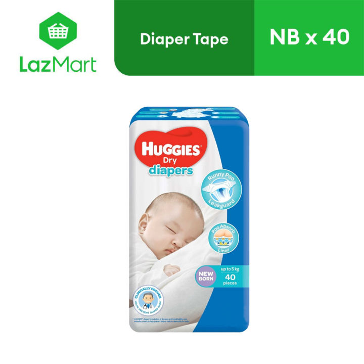 Huggies Dry Diapers (Newborn Up to 5kg) 40s Taped Diapers For