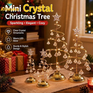 Allieuka Crystal Christmas Tree Night Light Electroplated Iron Desk Decor Lamp Holiday Gift Gold