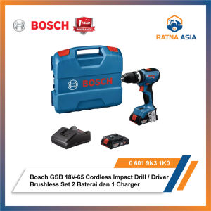 Bosch GSB 18V-65 Impact Drill Driver Kit 18V Mesin Obeng Set 2 Baterai 18V 2.0Ah + Charger GAL18V-20 + L-Case