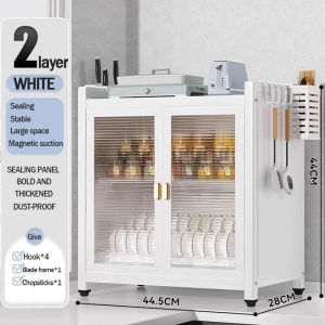 Transparent with Cover 2 Layer Dish Rack with Drainage Pipe Dish Rack Storage Rack Dustproof Cabinet Household Kitchen Dish Storage Rack Multifunctional Countertop Panel Organizer Tableware Storage Rack Double Door Design Insect-proof Dish Drainer Shelves