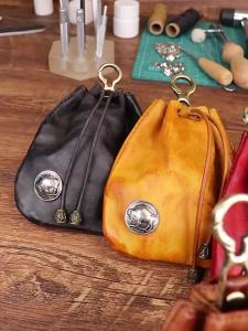 Japanese-style minimalist top-grain cowhide vegetable-tanned leather vintage womenspouch key bag card holder coin purse storage bag