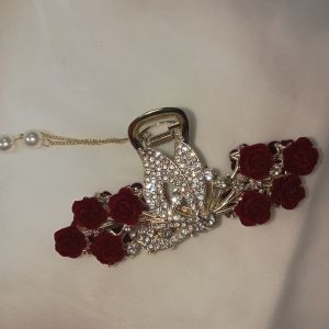 GROSIR KOSMETIK Jedai Jepit Rambut Korea Kupu Kupu Bunga Jumbo Mutiara Rumbai Bahan Besi Claw Hairclip Jepitan Jeday Wanita Warna Gold Premium Import Hiasan Rambut