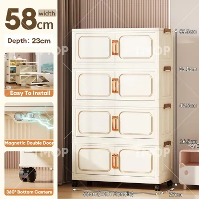 TMOP Foldable Storage Cabinet for Kitchen Grocery Cabinet Durabox Cabinet Organizer With Magnetic Suction and Wheels Wardrobe Organisers