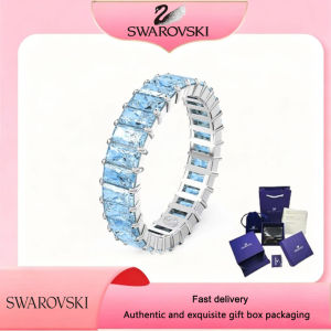 【Official Store】SWAROVSKI New S925 sterling silver blue sapphire rectangular cut Matrix ring The best gifts for your girlfriend or best friend on Valentines Day or birthday