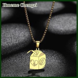 Hmeme Personalized Trendy Stainless Steel Juice Box Necklace For Men Women Fashion Versatile Hip Hop Keychain Jewelry Accessories Gift