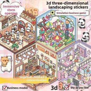 FEELING WELL Phim hoạt hình Sách dán cảnh quan Tự làm Capybara Tem nhãn cảnh cabin túi 3D Tem nhãn văn phòng phẩm Dễ thương Bộ Kit Scrapbook Cảnh Thu Nhỏ Quà sinh nhật