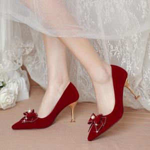 Free Shipping Comfortable Red High Heels Traditional Chinese Wedding Shoes New Styles For Brides And Bridesmaids Suitable For Wearing With Wedding Gowns And During Toasts