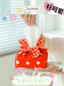 MLADEN Flower Tissue Box Soft Fabric Drawstring Desktop Paper Holder Cute Plaid Decor Home Car Vanity