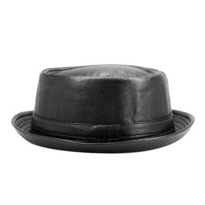 Retro Black Leather Trilby Hat Male Fedora Cap Men Women Autumn Brand Porkpie Hat Mens Vintage Jazz Hats