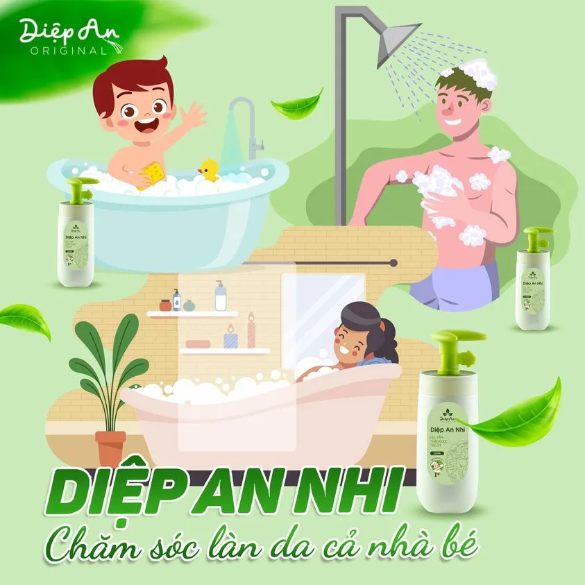 Gel tắm thảo dược cho bé Diệp An Nhi dung tích 200ml làm sạch và bảo vệ da - DK Pharma