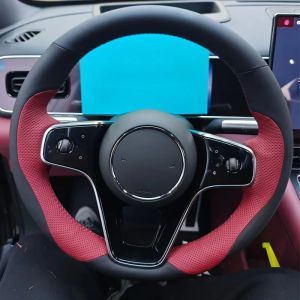 Kaly Zrainsun Customized Car Steering Wheel Cover For AITO Huawei Wenjie M7 Model 2026 3D Style Design Wine Red Balck Leather Handsew 4P6B8