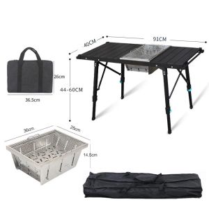 Bộ Bàn Bếp Nướng BBQ Nâng Hạ Xếp Gọn Du Lịch Dã Ngoại Ngoài Trời BBQ Grill CAMPING TABLE (Tặng túi đựng) 🔰Phụ Kiện Thuận Lợi🔰