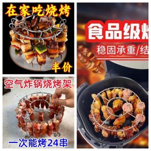 【超好用】不锈钢专用新款空气炸锅吊挂烤36串圆形家庭户外烧烤架