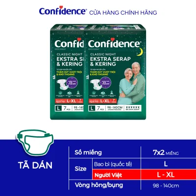 Combo 2 Tã dán ngưới lớn Confidence Thấm Hút Vượt Trội & Khô Thoáng M-L 8M/L-XL 7M