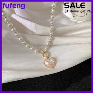 fufeng Hàn Quốc trang sức thanh lịch Vòng cổ ngọc trai nữ rhinestone vỏ trái tim Mặt dây chuyền