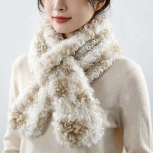 RL5LBR Kết cấu xoăn Khăn giữ ấm cổ từ tính Vải nhung dày Họa tiết chấm bi Cổ áo lông cừu xoăn Khăn quàng cổ lông mềm mại mùa đông Vải nỉ giữ nhiệt Khăn quàng cổ họa tiết da bò Thời trang nữ