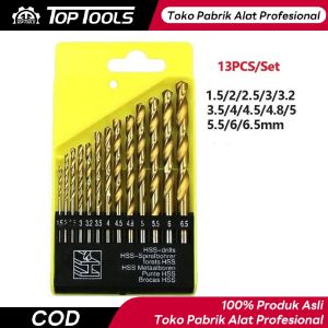 TopTools 13 Buah Mata Bor Besi Baja 1 Set |PROMO Mata Bor Besi Set 1.5mm-6.5mm 13 Pcs Seperti High Quality | Mata Bor HSS Set Komplit Kayu Plastik dll | Mata Bor Besi Baja 1 Set | Mata Bor Power Drill Steel Titanium Hex Shank