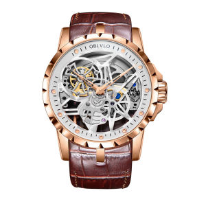 (OFFICIAL 3 Yrs WARRANTY) OBLVLO RM-S Leather Strap Skeleton Waterproof Sapphire Glass Automatic Mechanical Mens Sports Watch