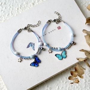 Bestella💗COD Gelang Lucu Fashion Pacar Gelang Biru Kupu-kupu Liontin Tali Tangan Persahabatan Komitmen Mahasiswa Ornamen