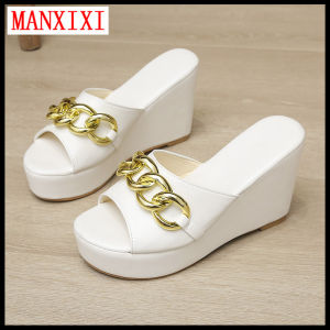 MANXIXI Giày Cao Gót Nữ Thời Trang Giày Xăng Đan Đế Xuồng Gợi Cảm 4.13 Inch Dây Chuyền Vàng Đẹp (Cỡ 36-43)