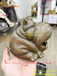 Gạt tàn hà mã bằng đồng hun cực dễ thương ngang 15cm cao 12cm