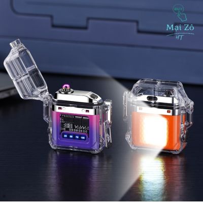 Hộp quẹt, Bật lửa điện plasma vỏ trong suốt kiêm đèn pin mini 3 chế độ chống nước , chống gió. sạc nhanh bằng cổng type C, kèm dây đeo dây sạc và hộp.
