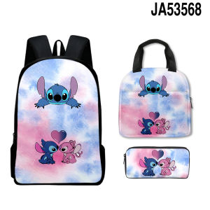 3D New Stitch Stitch Backpack Schoolbag Children Lunch Bag Pencil Case Three-Piece Set Primary and Secondary School Students