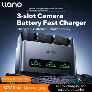 Llano NP-FZ100 NP-W235 NP-W126S LP-E17 EL15C camera Battery Charger 30W fast charging base with three ports suitable Compatible with A6000 A6300 A6400 XT5 XT4 Nikon Z5 Z6 EOS 6D 60D
