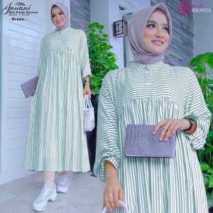 Gamis Salur Katun Import / Gamis Busui Viral Terbaru 2024 / Dress Busui Friendly Kekinian / Midi Dress Motif Salur Terbaru 2024