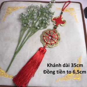 Chuỗi đồng tiền xu Mai Hoa Thập Toàn phong thuỷ tết khánh dây treo bằng đồng vàng MS34