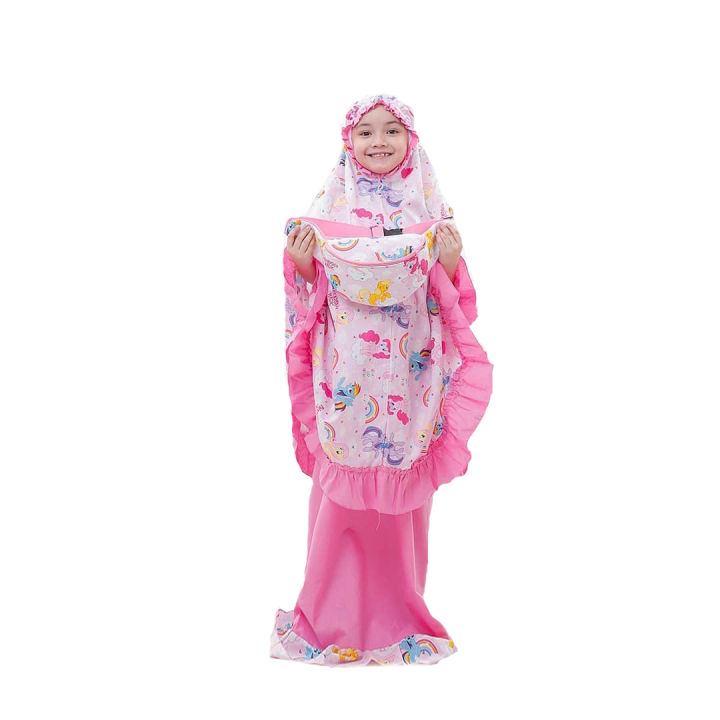 Mukena Anak PAUD TK SD Karakter Little Pony Cloud Waist Bag Pink Biru / Mukena Terbaru