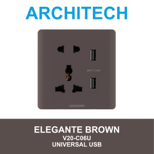ARCHITECH Elegante Brown V20-C06U Stop Kontak - Colokan Universal USB