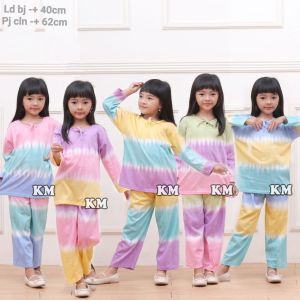 SET Piyama Anak Perempuan Motif Geometris & Pelangi Nyaman Usia 5-7 Tahun