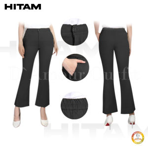 Celana Panjang Wanita Stretch Pinggang Karet Motif Polos Gaya Pant Saku