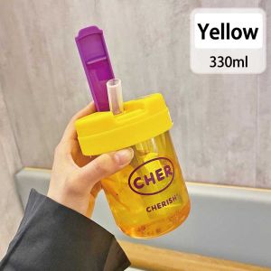 330ml Creative Portable Water Cup Plastic Tumbler With Straw Outdoor Water Cup Leak-proof Anti-drop
