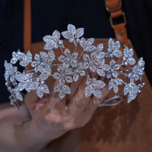 Princess Zircon Wedding Tiaras Crystal Bridal Headband Evening Leaves Design Bridal Hair Accessory for Brides