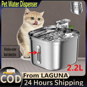 【COD 】Pet Water Dispenser Smart Water Dispenser For Dog 304 Stainless Steel Cat Water Fountain Outdoor Garden Dog Water Drinker Dispenser Automatic Water Fountain For Cat Filters Feeder Motion Sensor 2.2L Water Level Window