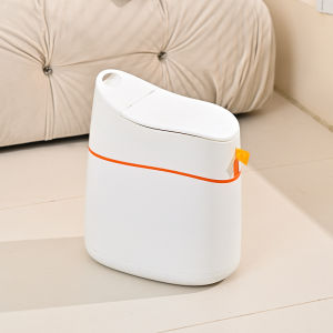 JustLiving เชือกผูกถังขยะพลาสติกถังขยะแคบแบบกดถังขยะทำความสะอาดถังขยะถังขยะห้องนอนพร้อมฝาถังขยะถังขยะแคบพร้อมที่จับ