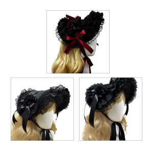 Woven Straw Bonnet Hat Adjustable Ribbon Necktie Hat for Theme Event Dressingup Roleplay Headwear For Masquerades Party
