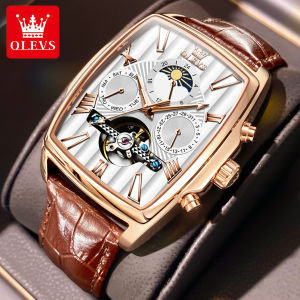 OLEVS 6675 Automatic Mechanical Watch For Men Waterproof Genuine Leather Band Fashion Men Wristwatch Calendar 24-hour Indication Week Display