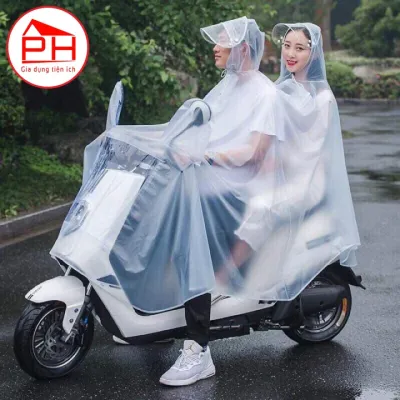 (Chính hãng) Áo mưa Thành Long (Mầu trắng trong mờ sương loại Đôi 2 Mũ) - Hàng cao cấp mềm dầy dặn có chụp gương