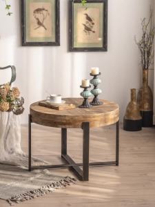 Small round table solid wood light luxury side table sofa corner table round conference table simple distressed small tea table