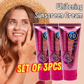 [SET OF 3PCS] 60ml Kiss Facial Tinted Sunscreen Cream SPF90+ High Protection UV PLUS Anti Aging. 