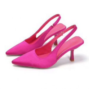 7Li2024 Spring New Pointed Toe Stiletto Heel Mid Heel Shoes Back Empty Closed Toe Sandals High Heels Green Womens Shoes