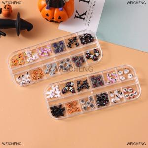 [COD] WEICHENG 12 Grids Cute Spooky Ghost Pumpkin Nail Art Decorations Spider Bat Halloween Gothic Design Nail Art Jewelry Manicure Accessories