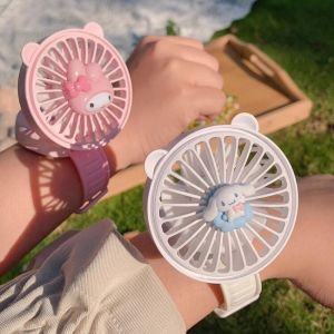 Cartoon Sanrio Mini Portable Watch Fans Kuromi My Melody Cinnamoroll Handheld USB Rechargeable Fan Desktop Air Cooler Outdoor Travel Fan