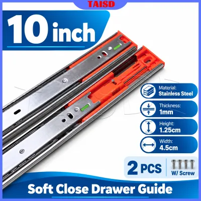 Stainless Steel Soft Close Drawer Guide Hydraulic Full Extension 3 Fold Slide [2PCS W/SCREW]