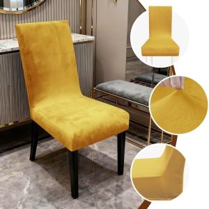 PLLEWY Soft Velvet Chair Cover Solid Color Thick Chair Seat Cover  Elastic Dining Room Chair Slipcover for Office Banquet Restaurant