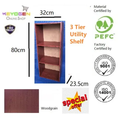 (Ready Stock) keyogen 3 Tier wooden multipurpose Utility storage shelf organiser box rack BB-999 (SUGAR PINE)
